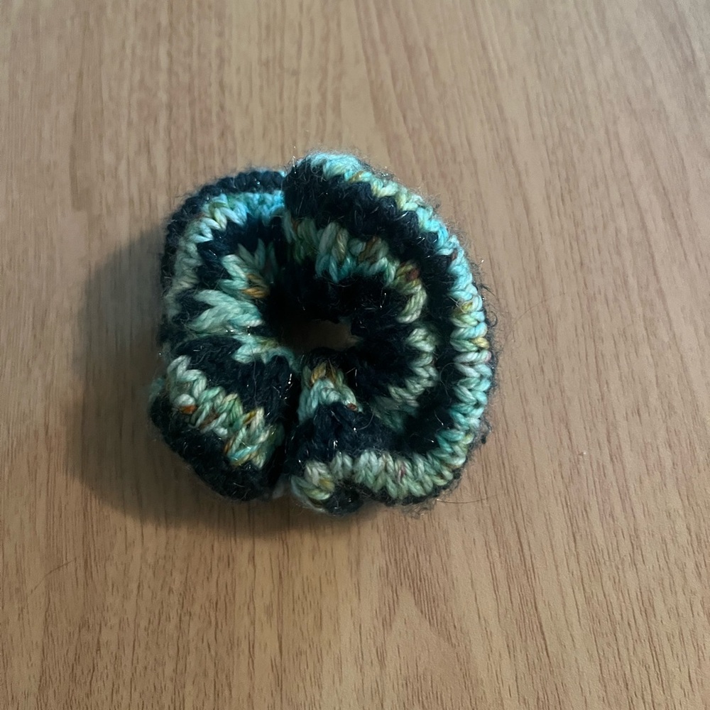 Multicolor Striped hand Knit Hair Scrunchie